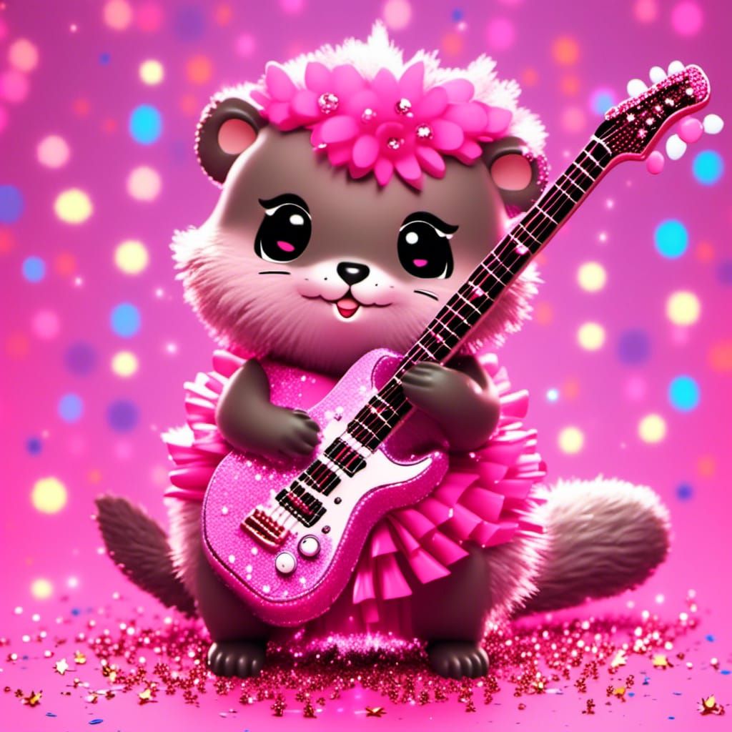 Punk Otter Rocks Glittery Stage in Frilly Dress