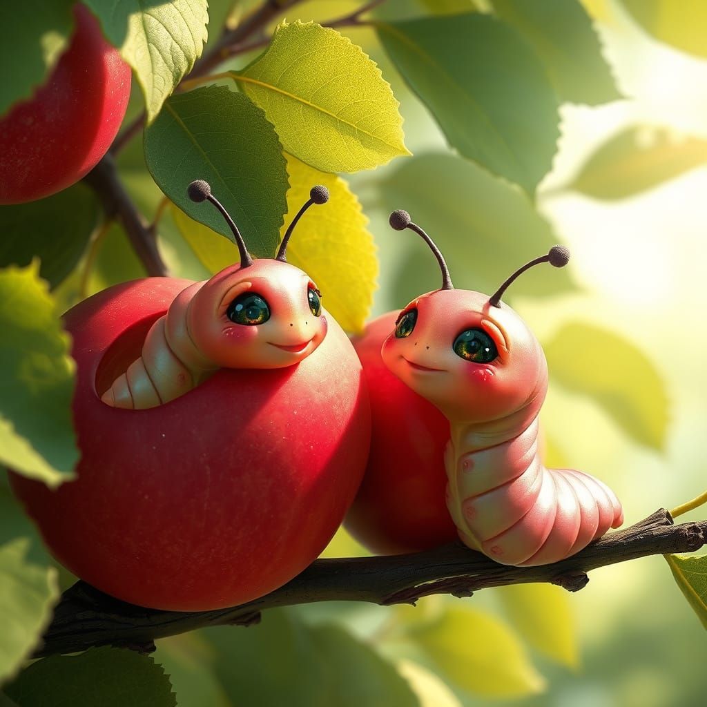 Whimsical Caterpillar Duo in Iridescent Apple Haven