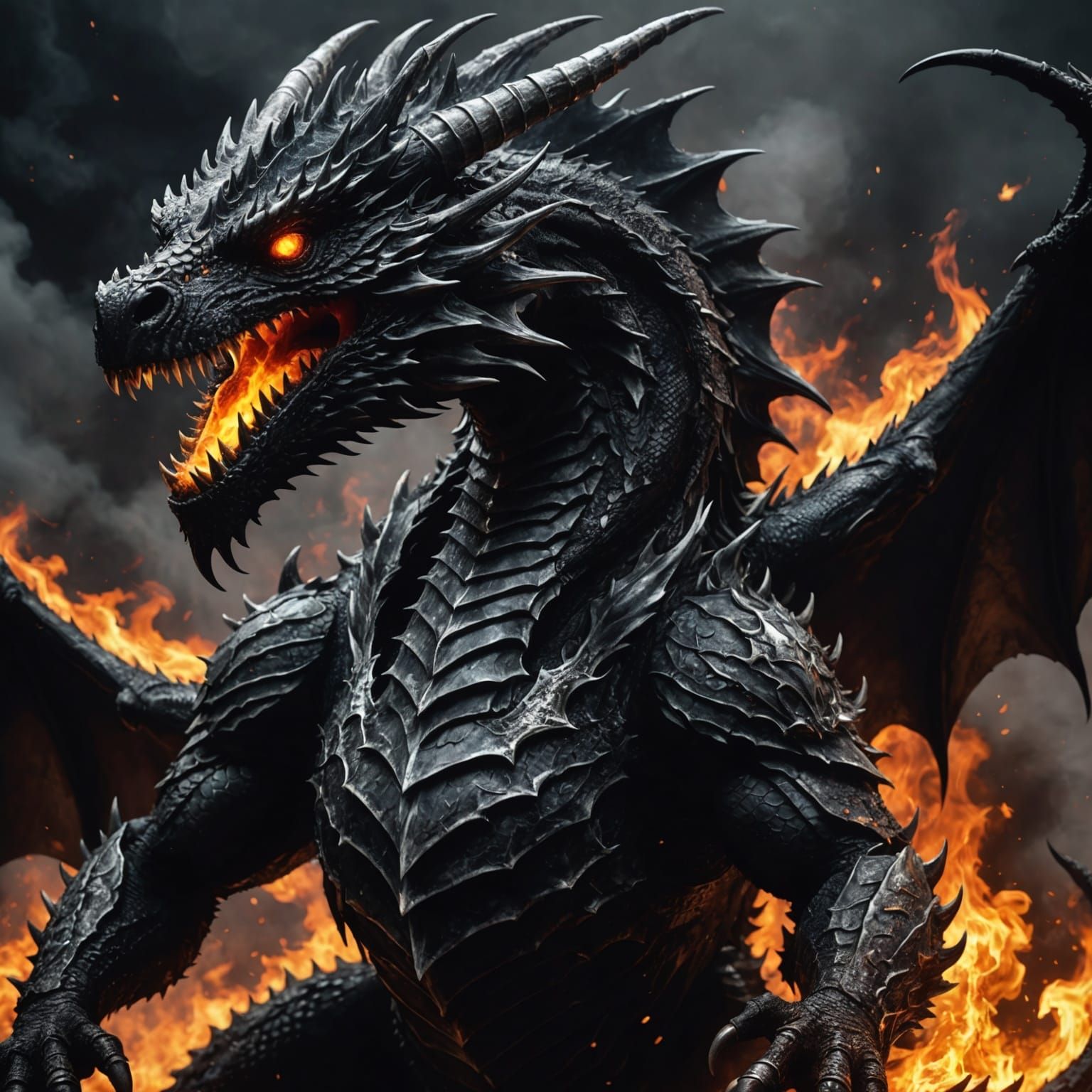 Hyperrealistic Death Dragon with Glowing Eyes