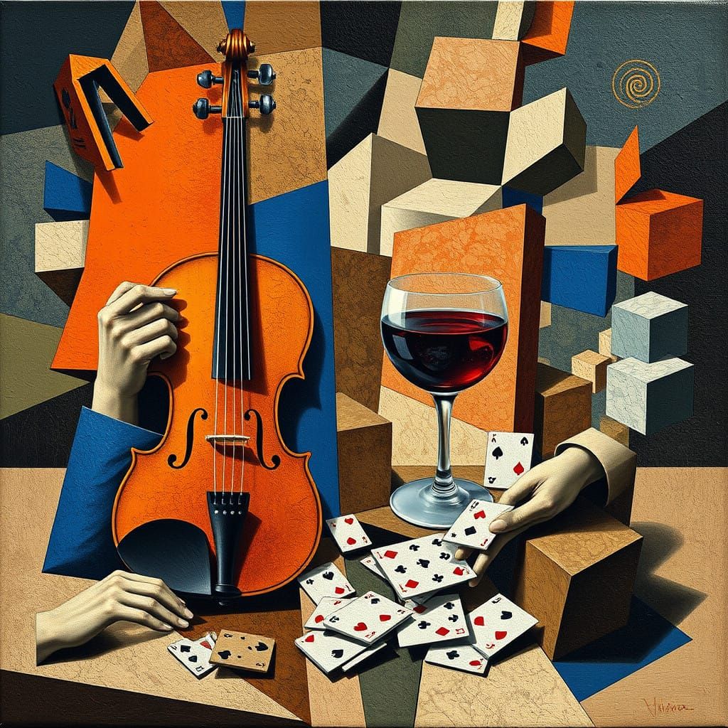 Cubist Masterpiece with Geometric Shapes and Bold Colors