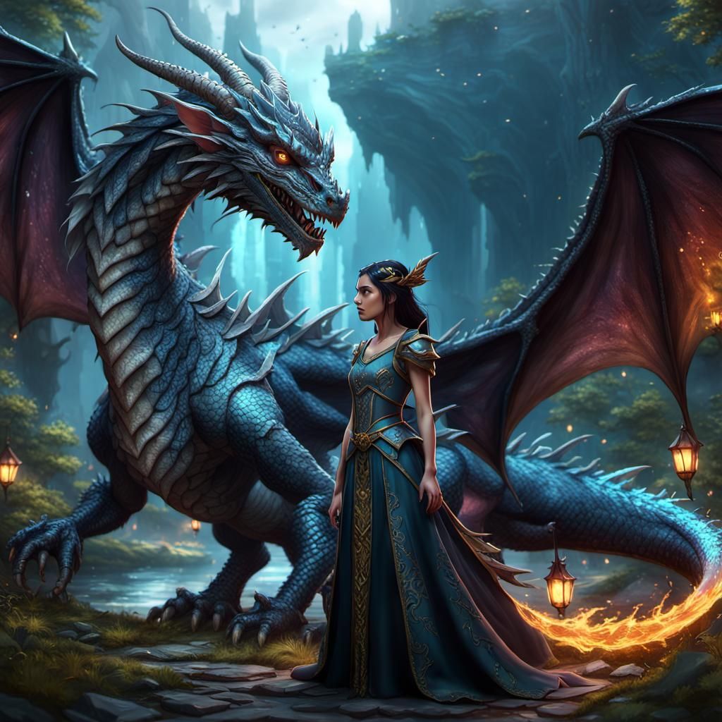 Dark Haired Fairy and Dragon Friendship