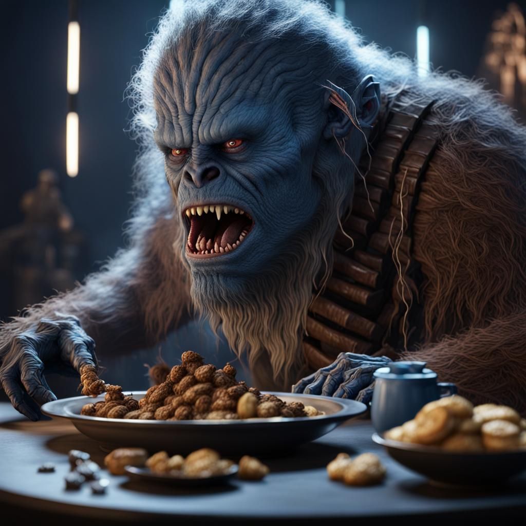 Star Wars Monster Eating Wookiee in Hyperrealistic Art