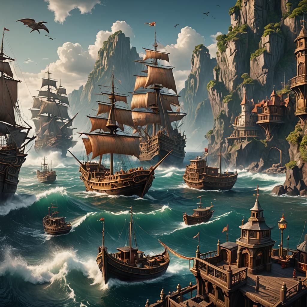 Fantastical Seascape in Detailed Matte Painting Style