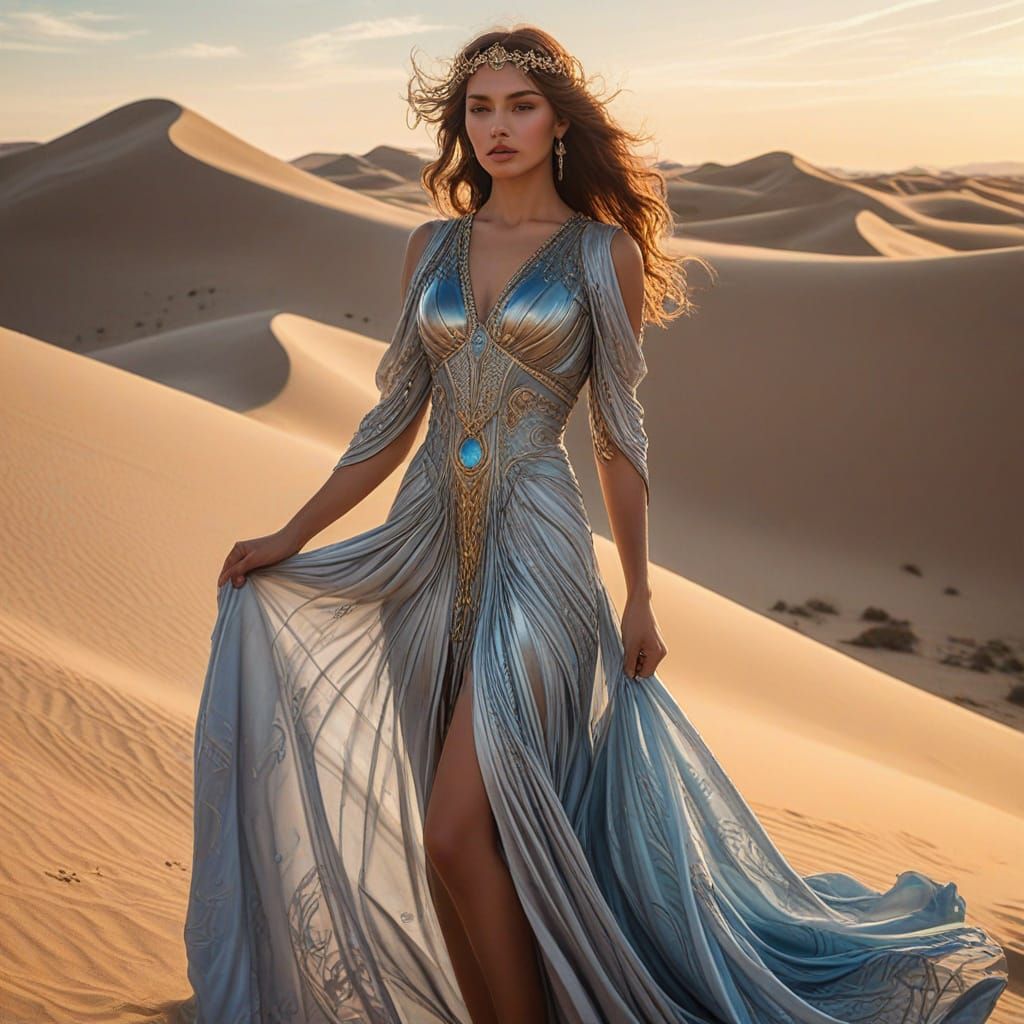 Desert Queen in Silver Gown: Art Nouveau Style
