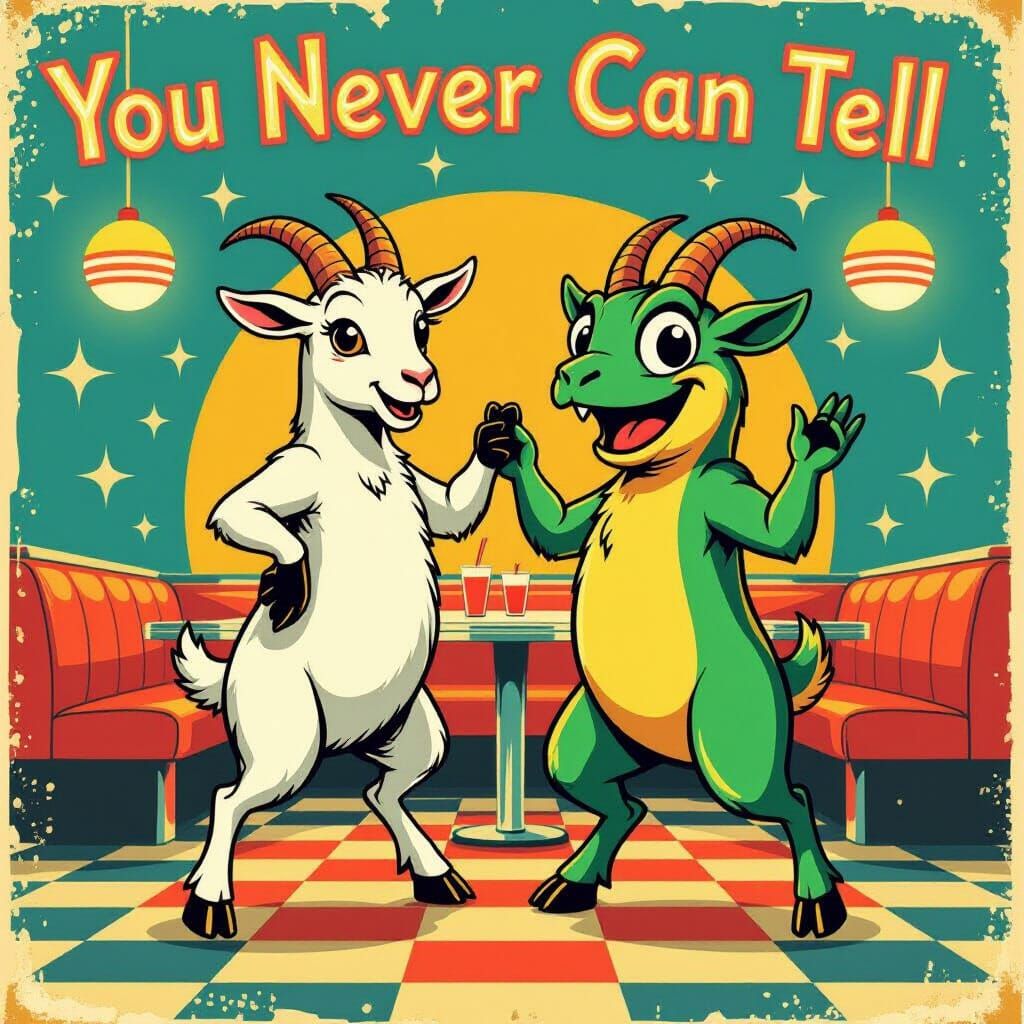 Goat and Crazy Frog Dancing Retro Style
