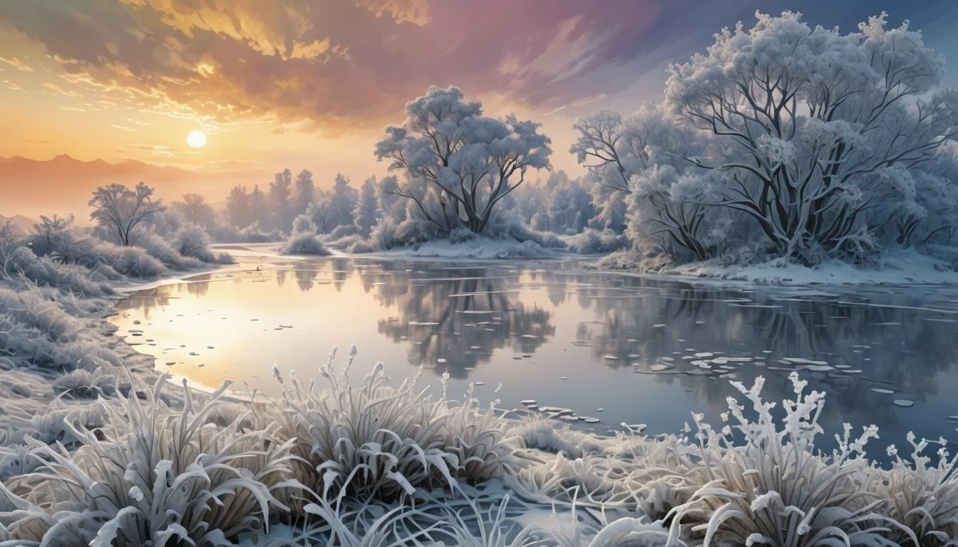 Snowy Plants in Watercolor Abstract Fractal Style