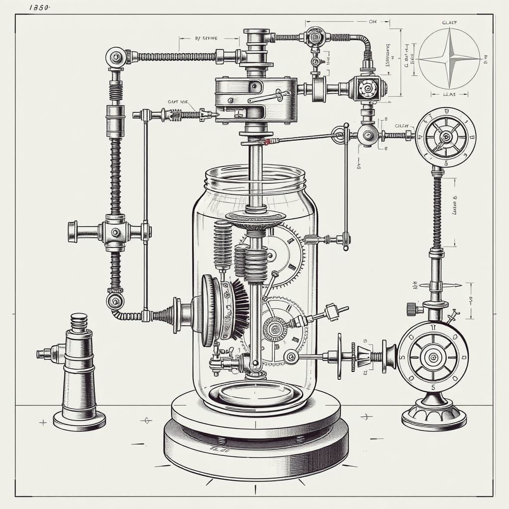 Whimsical Rube Goldberg Cleaning Machine in 19th-Century Blu...