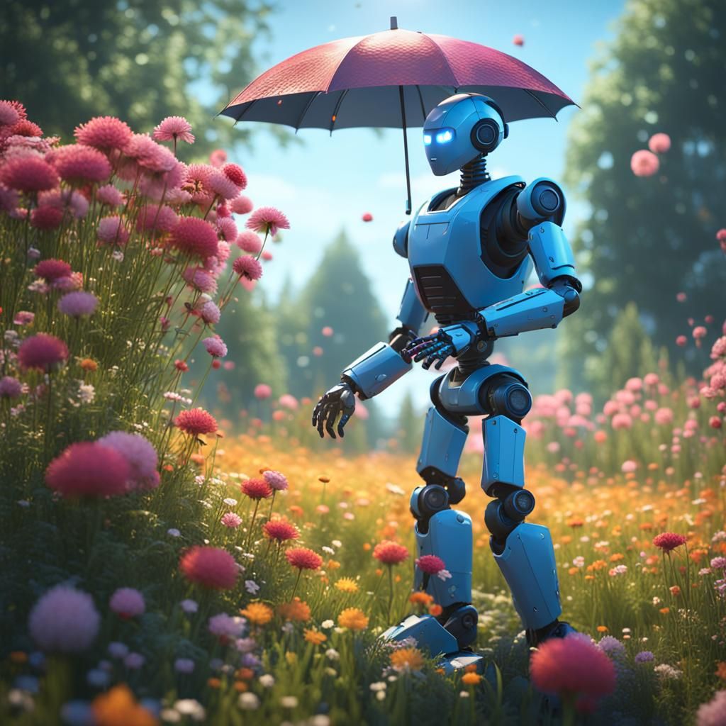 Humanoid Robot Picks Flowers in Cinematic 3D