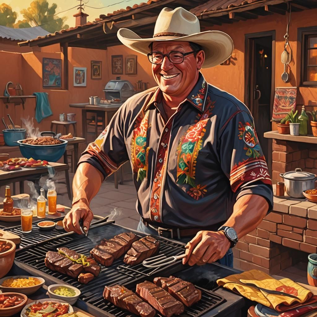 Hank Hill Cooks Carne Asada in Oil Painting Style