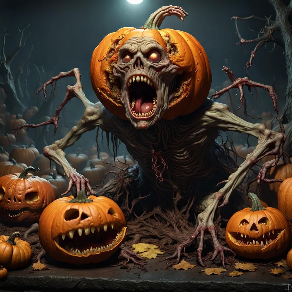 Enormous Pumpkin Zombie Dark Fantasy Concept Art