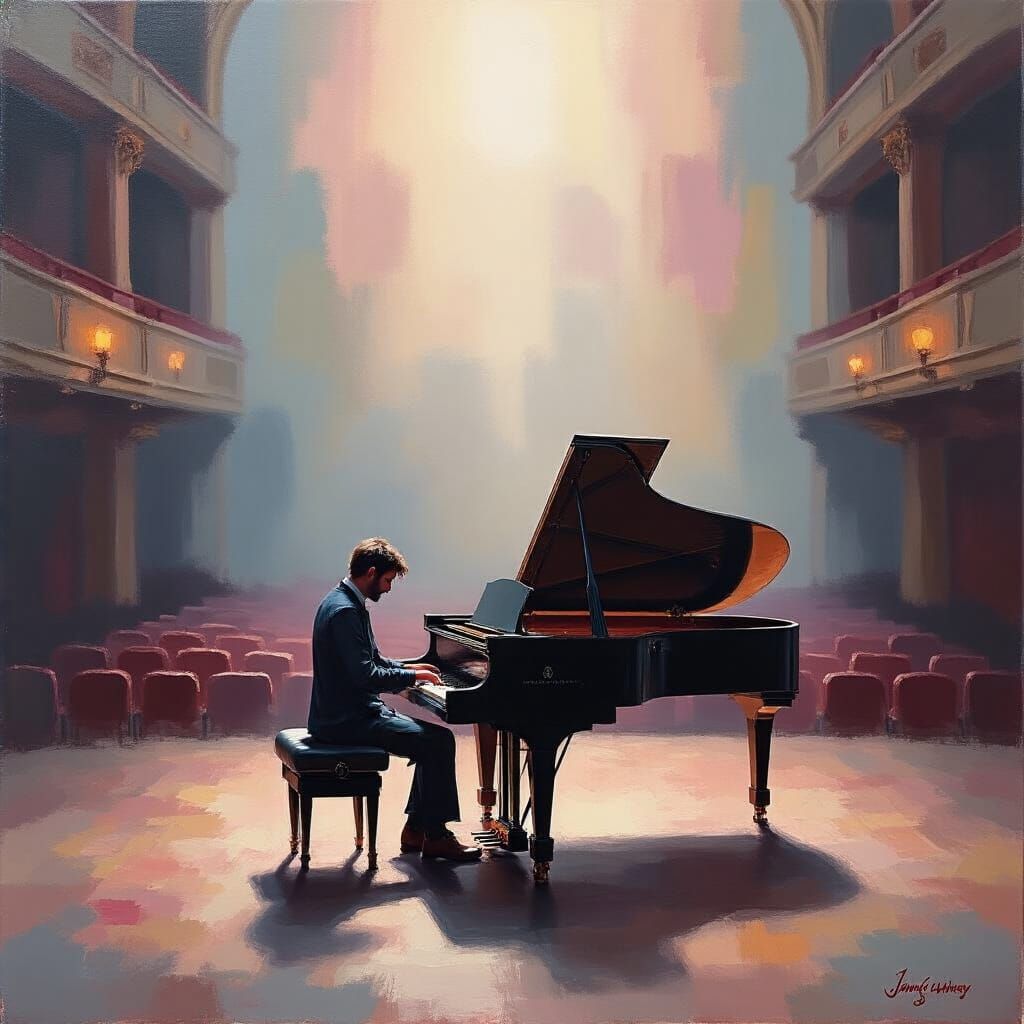 Piano Player in Concert Hall, Rothko Inspired Abstract