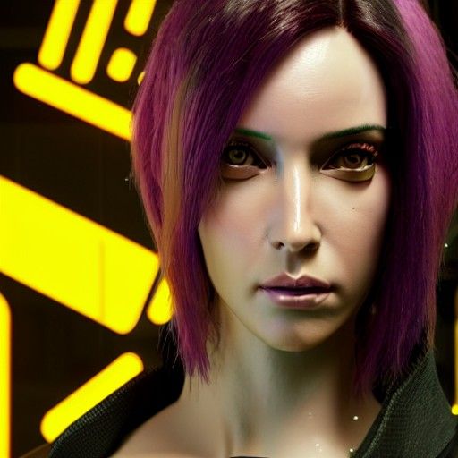 Cyberpunk Lady Character in Neon Cityscape