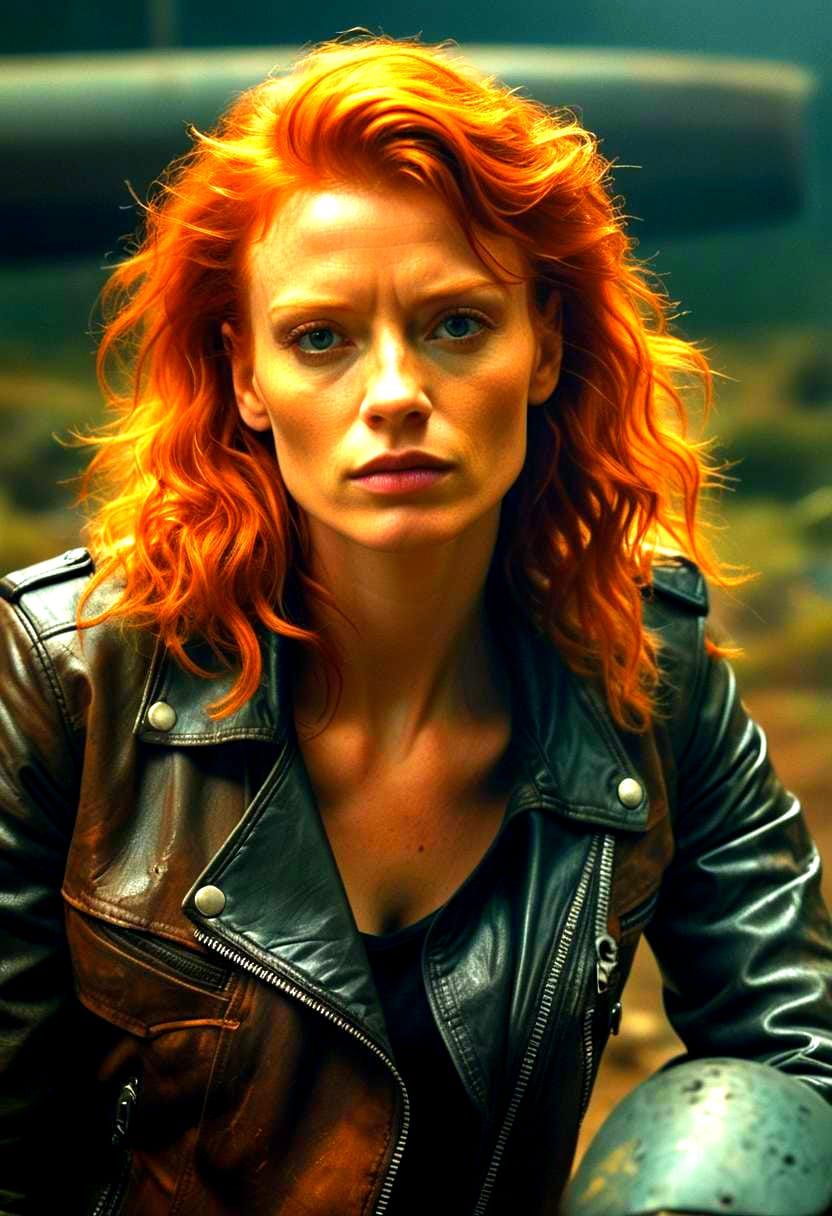 Young Woman in Leather Jacket, Cinematic Film Still
