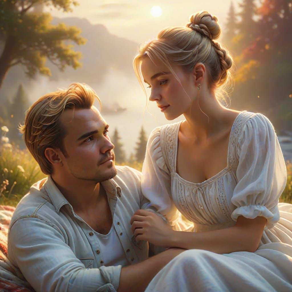 Ethereal Fantasy: Lovers in Golden Light