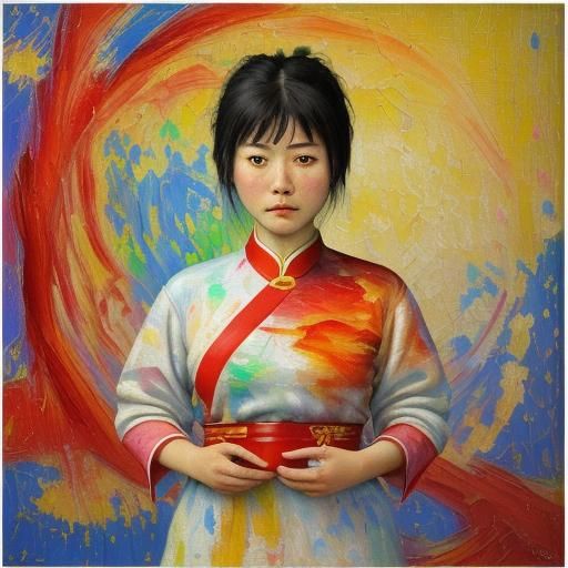 Neo-Impressionist Painting of Woman's Journey from China
