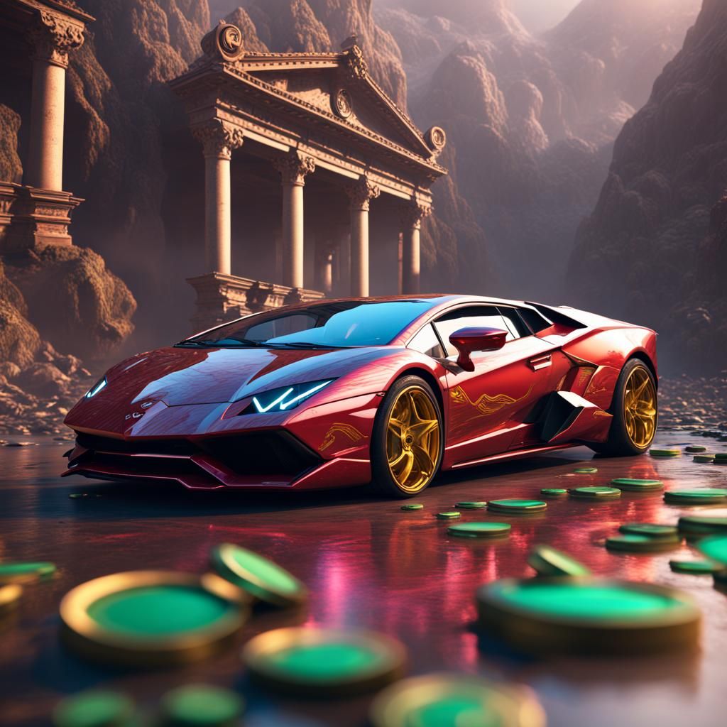 Lamborghini Surrounded by Money: Detailed Matte Painting