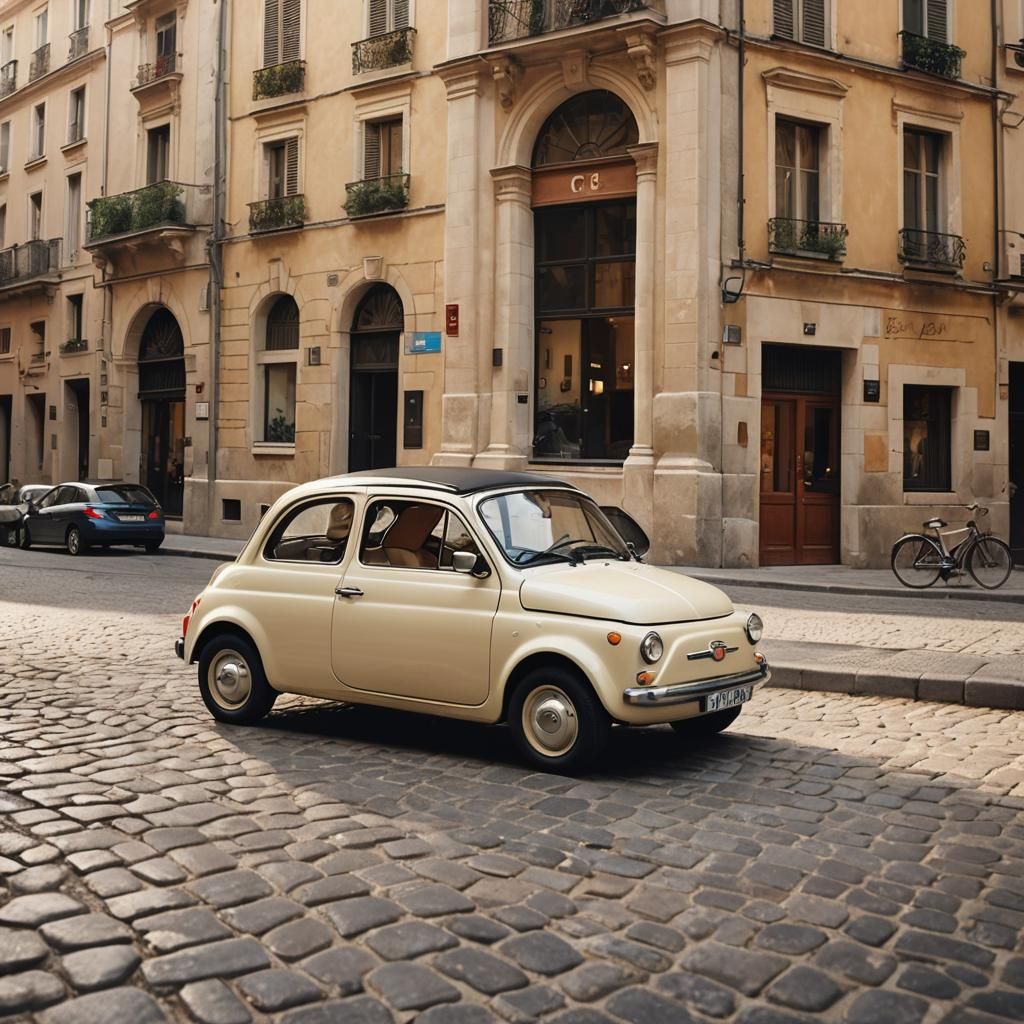 Fiat 500 Drives Through Vieux Lyon: Digital Art