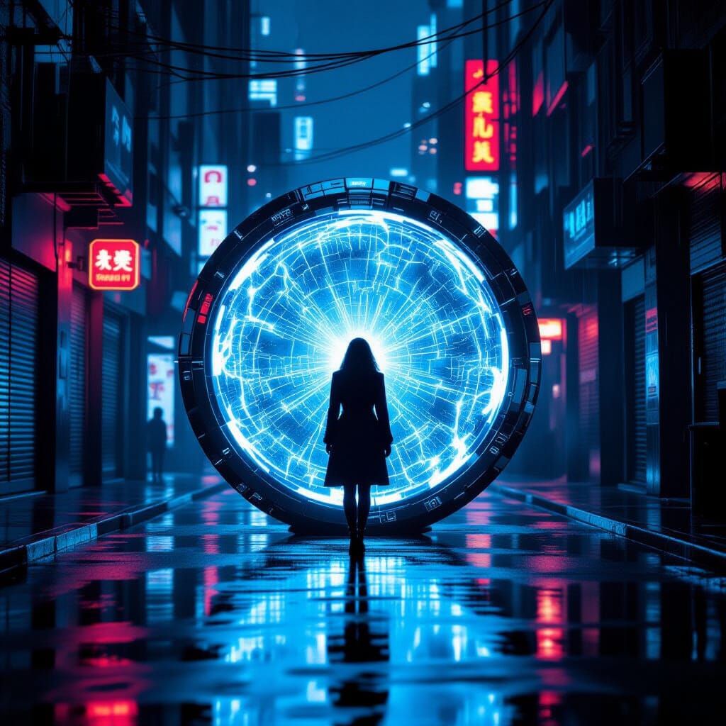 Cyberpunk Portal in Neon Alleyway
