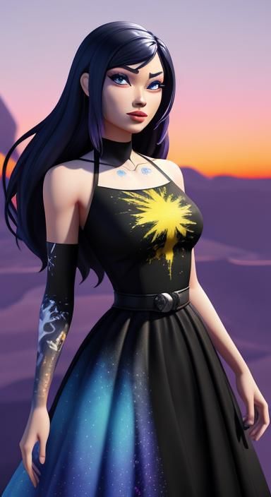 Girl in Ink Splatter Art at Sunset