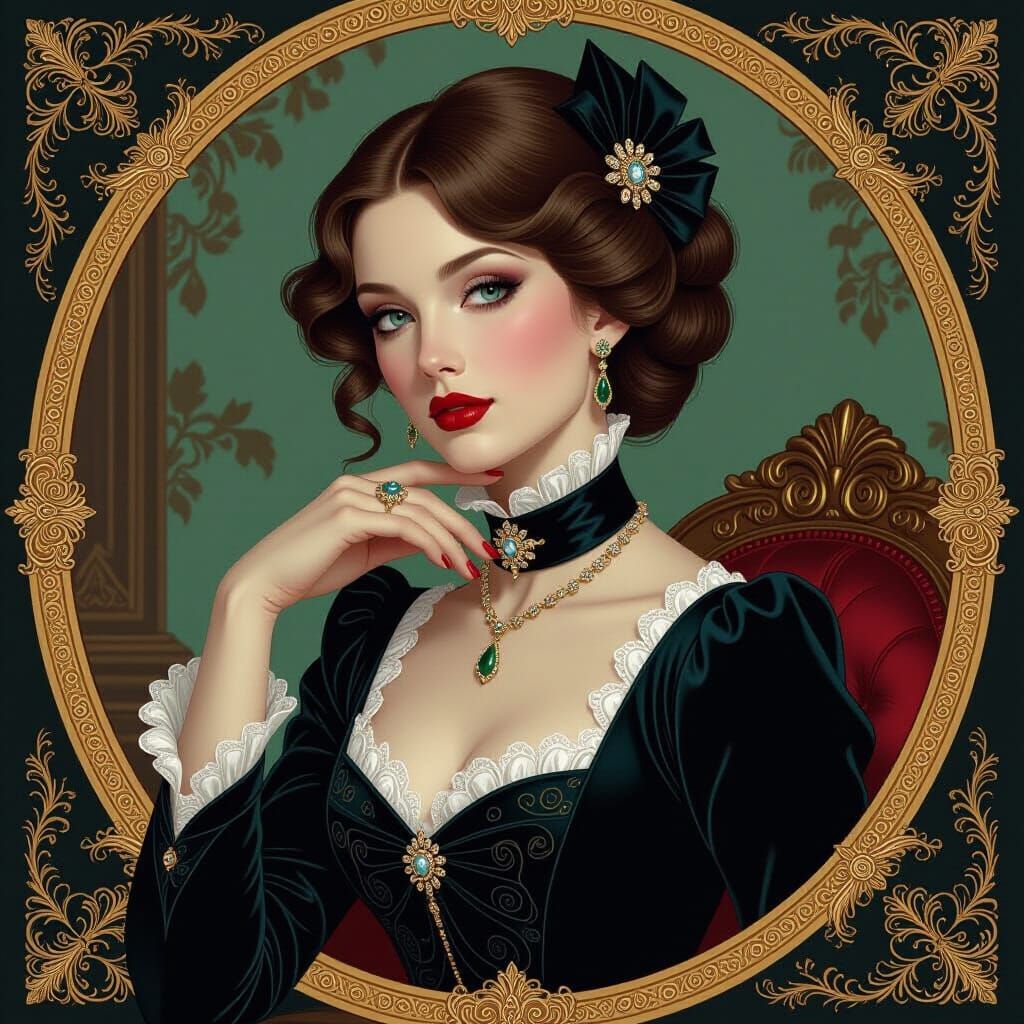 Elegant Woman in Victorian Setting, Digital Art
