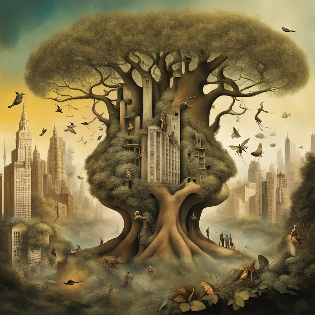 Surreal Urban Jungle: A Bosch-Dali Fusion