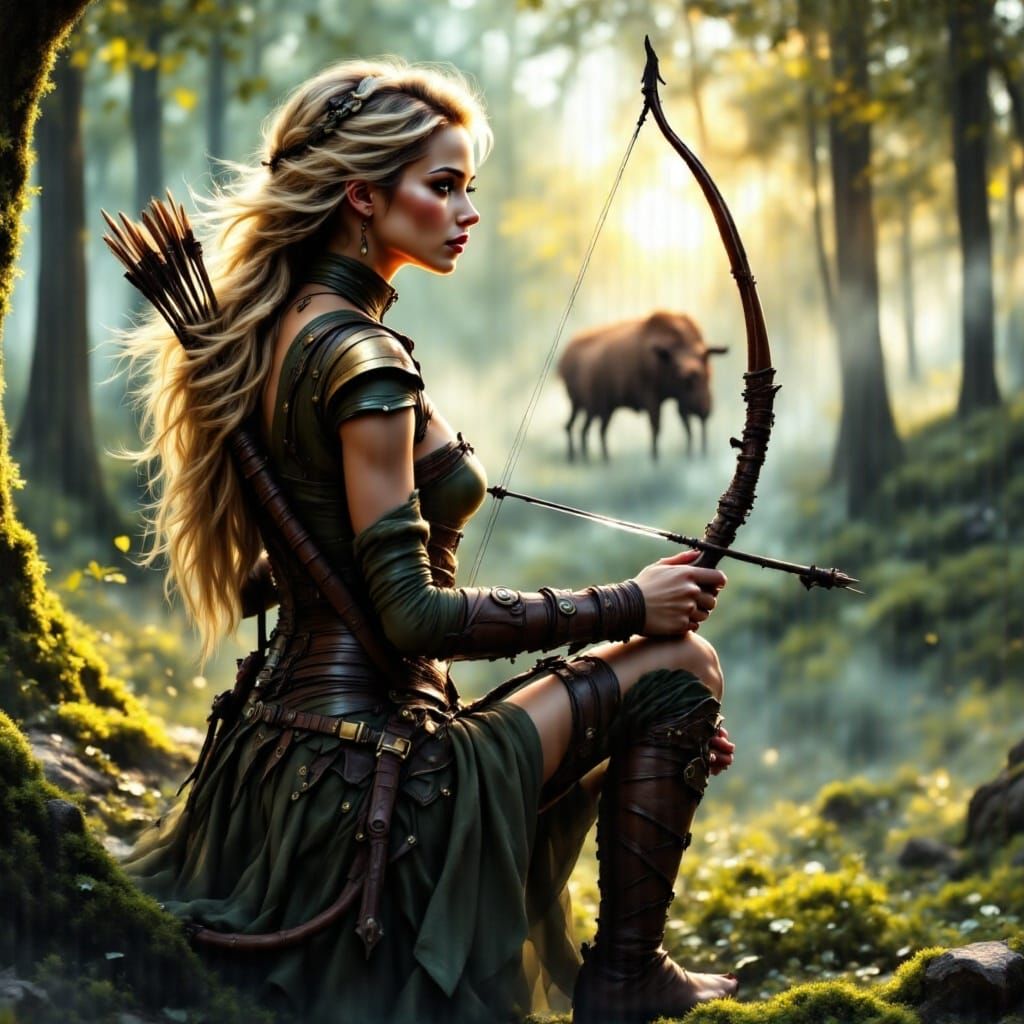Ethereal Archeress in Mysterious Northern Forest