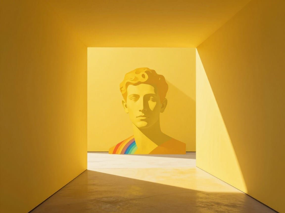 Minimalist Yellow Rainbow Artscape with Geometric Forms