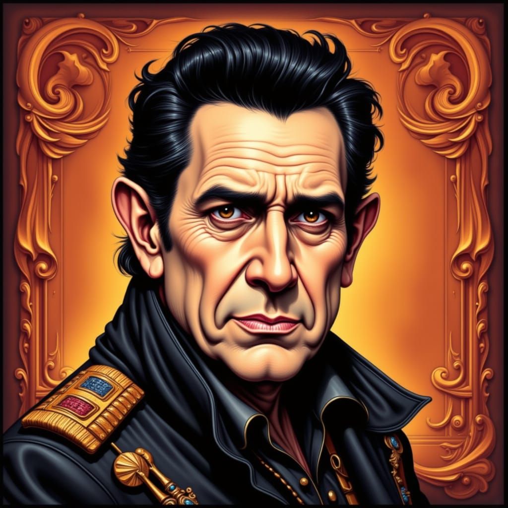 Johnny Cash Caricature in Digital Illustration Style