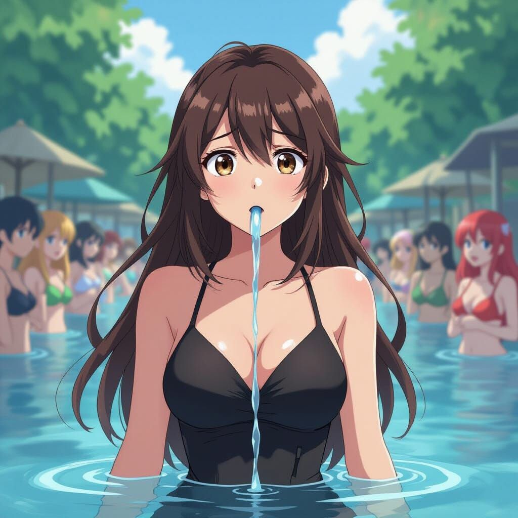 Anime Woman at Water Festival in Studio Trigger Style