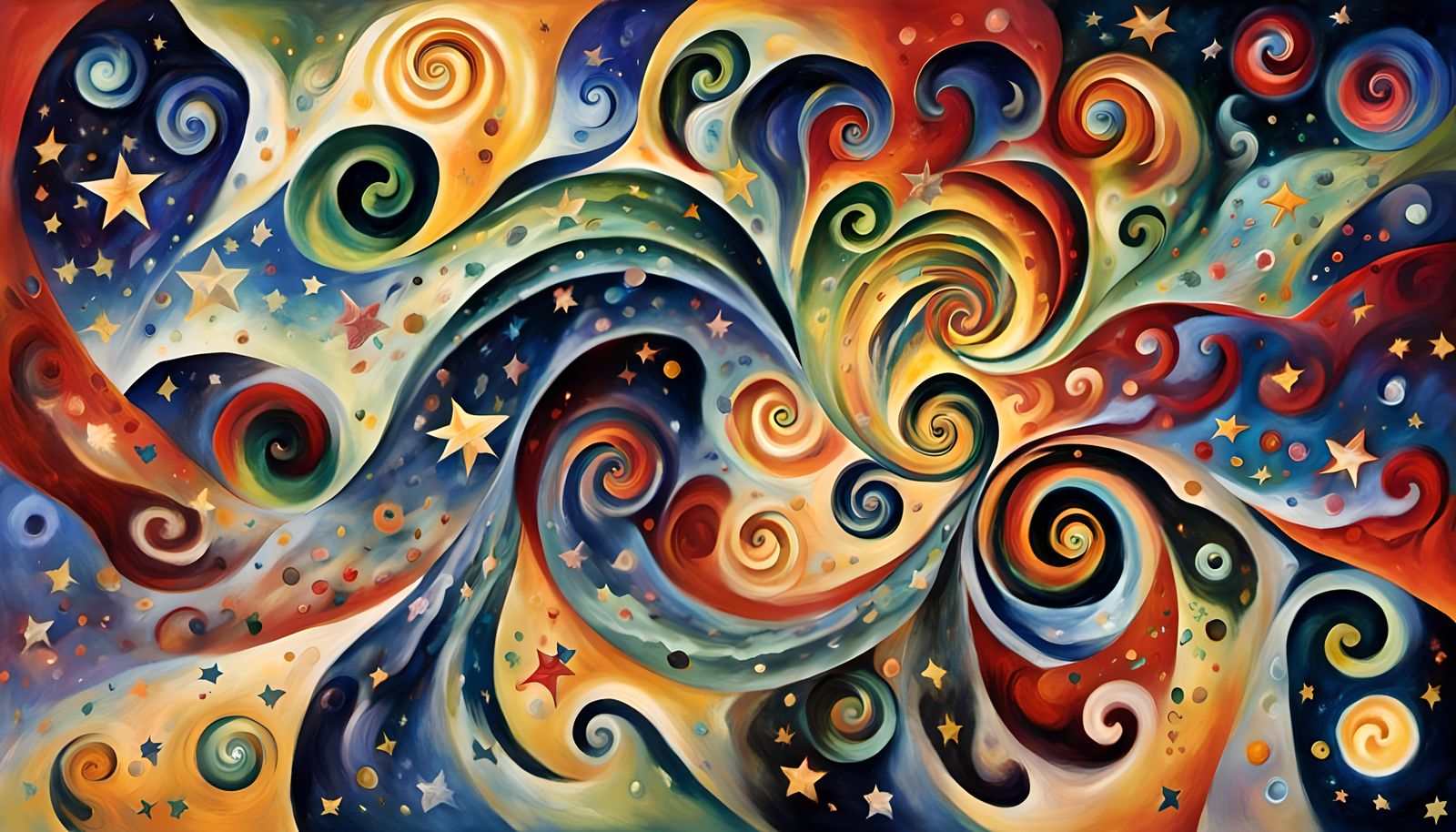 Swirling Stars in a Cosmic Dance: Impasto Oil Painting