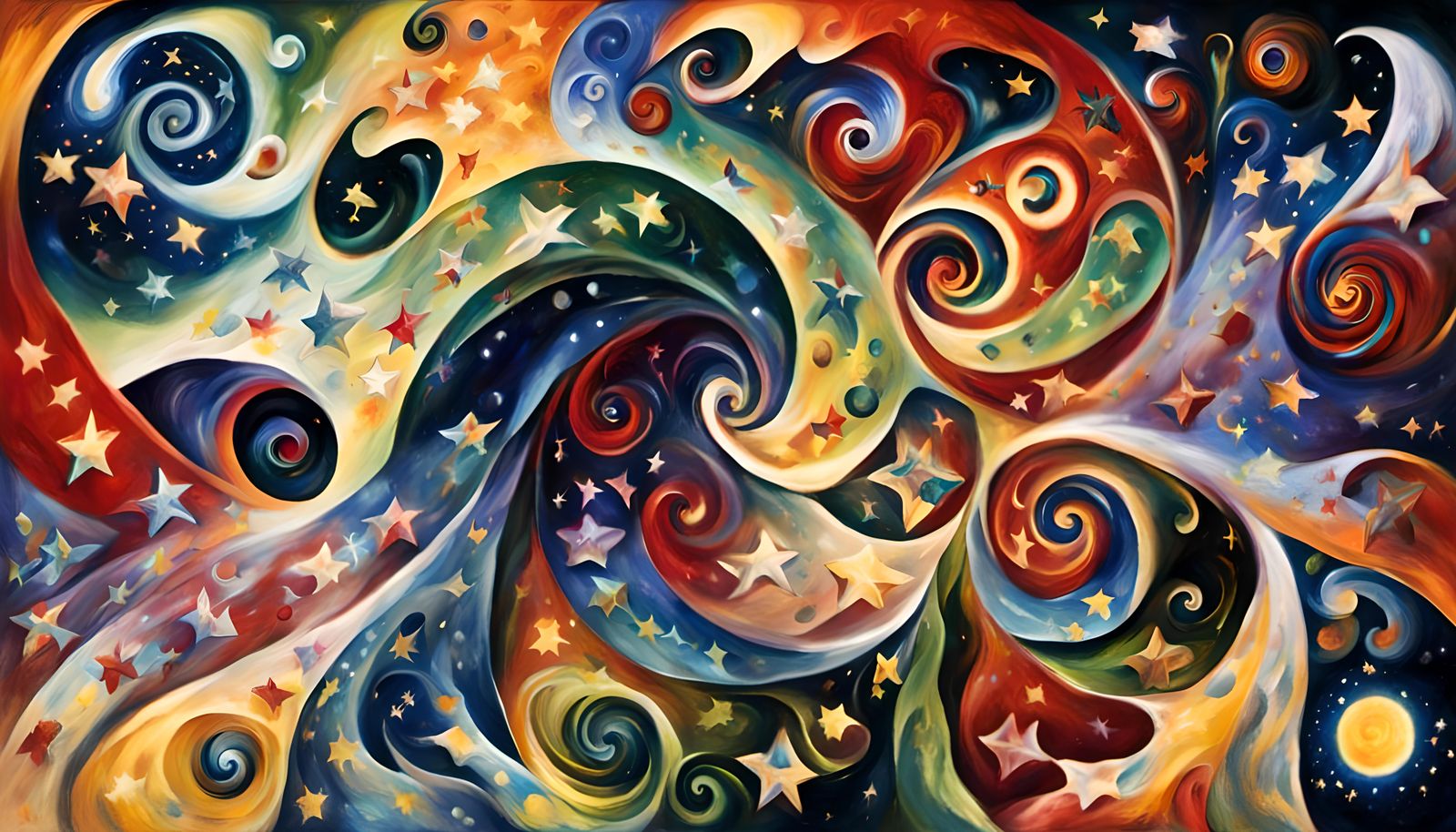 Cosmic Star Dance in Vivid Impasto Oil Style