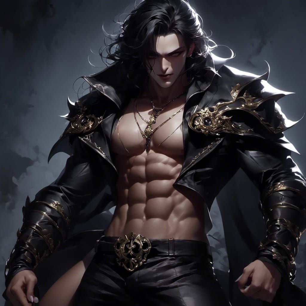 Handsome Vampire with Fangs Smirking in Gothic Style