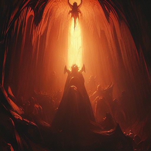 Sinister Devil's Fire Cave in Gothic Horror Style
