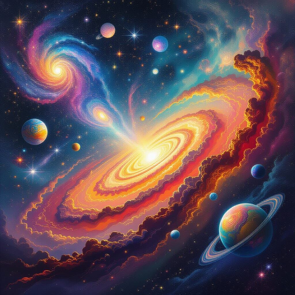 Cosmic Landscape with Galaxies and Colorful Energy