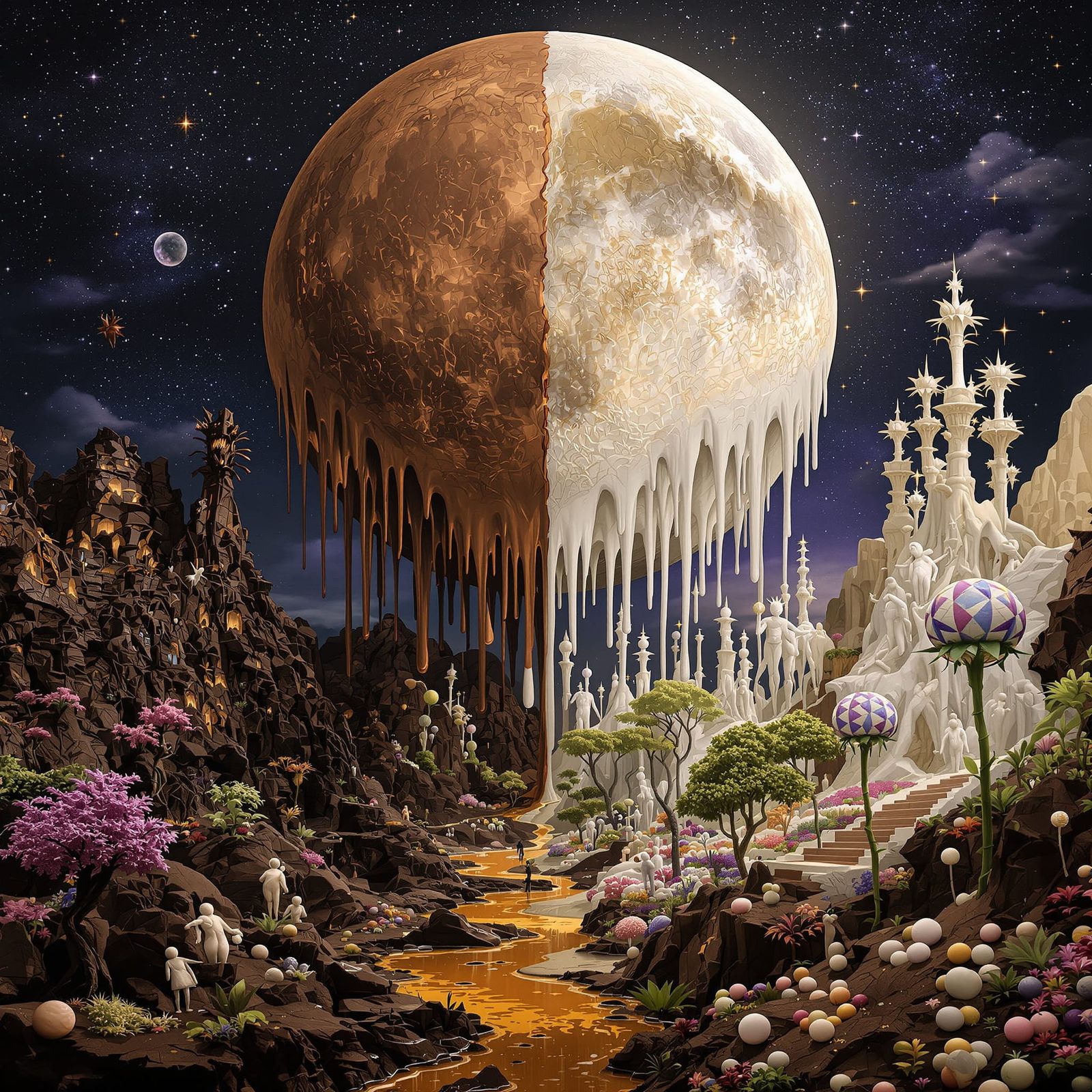 Melting Chocolate Moon Over Fantastical Candy World
