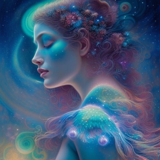 Cosmic Fantasy Landscape with Bioluminescent Details