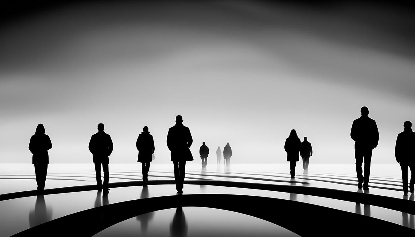 High-Contrast Abstract Art with Silhouettes in Black and Whi...