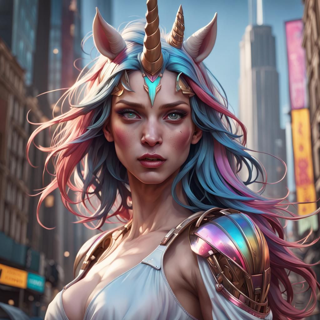 Urban Unicorn Portrait in Dynamic Lighting