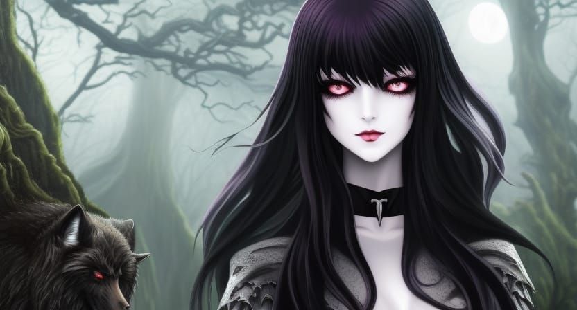 Goth Lady with Wolf Ears in Anime Style