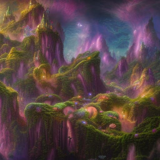 Dreamy Night Garden in Detailed Matte Painting