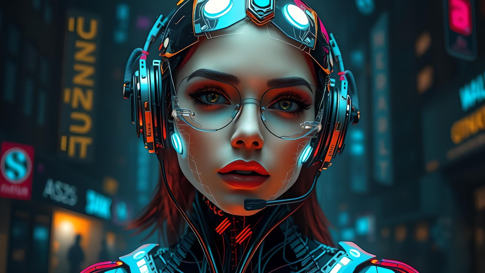 Cyberpunk Woman with Transparent Body Parts in 3D