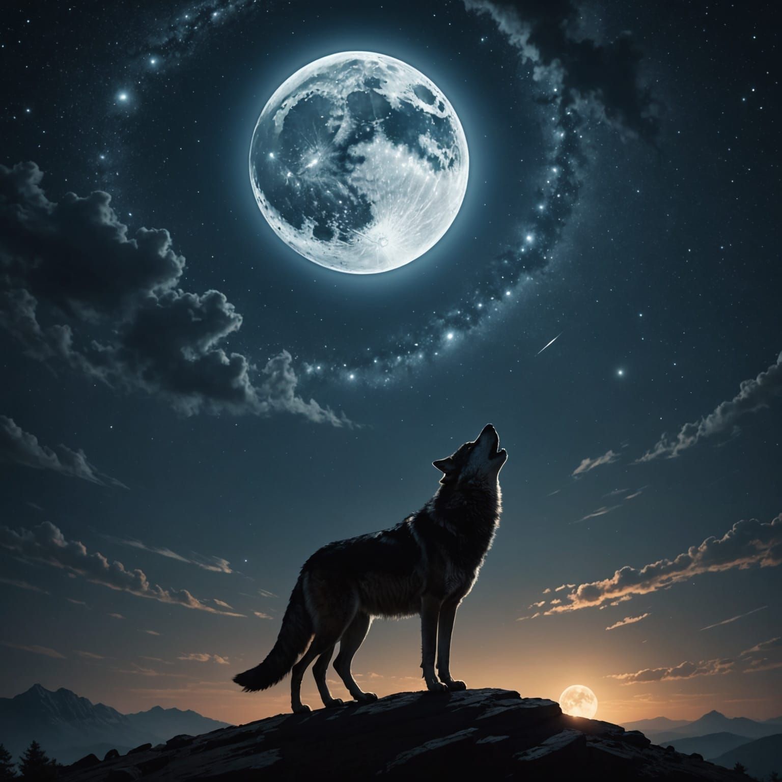 Stunning Wolf Digital Painting under Epic Night Sky