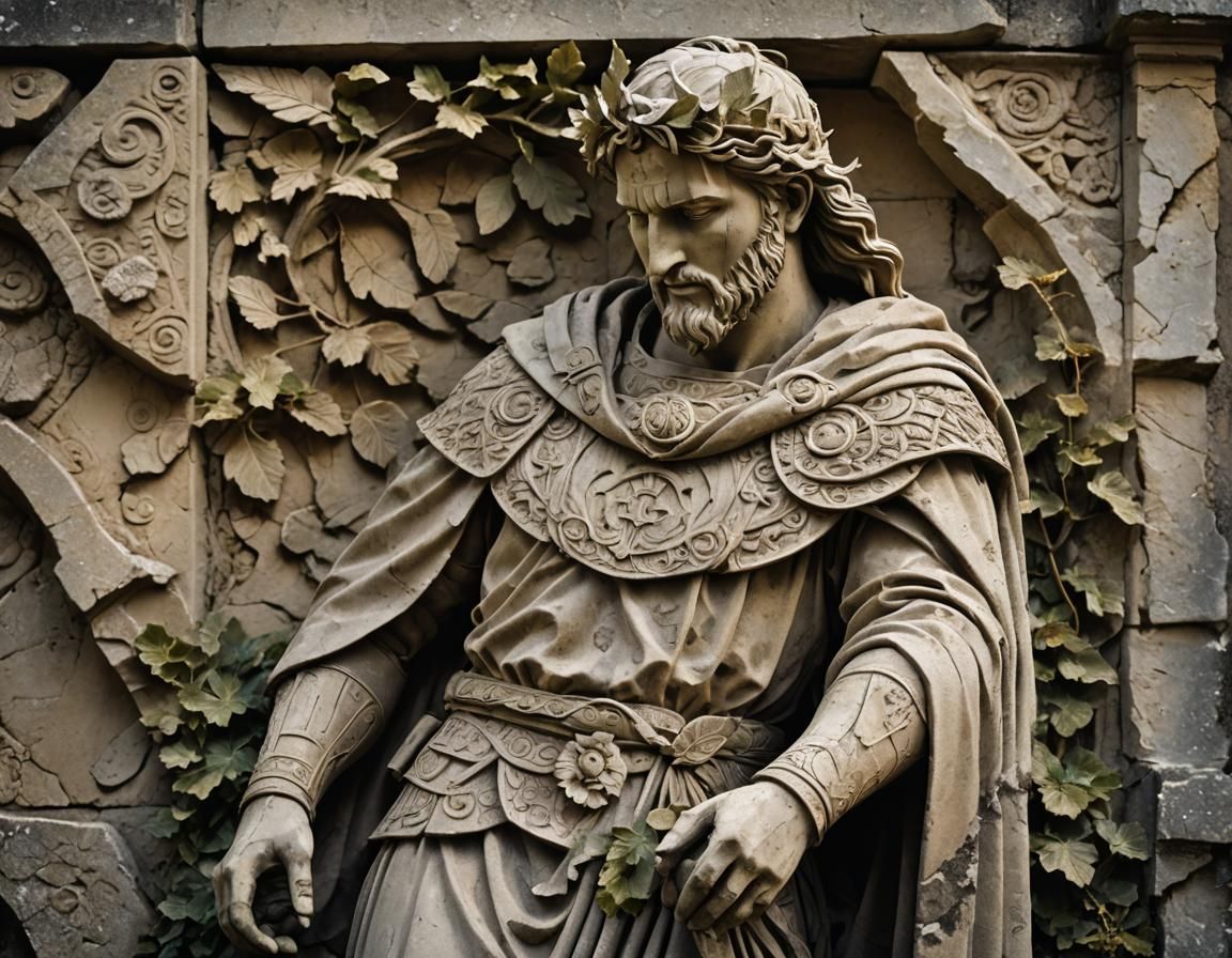 Damaged Norse God Sculpture in Golden Light