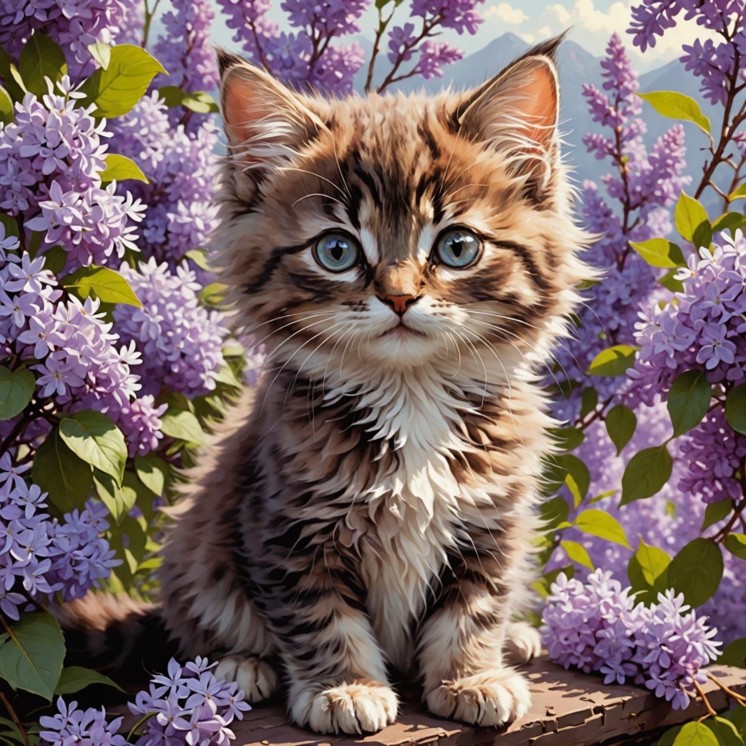 Lilac Oasis with a Fluffy Kitten