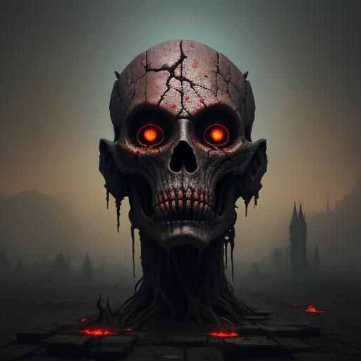 Bloodstained Brick Golem Portrait in Dark Fantasy Style