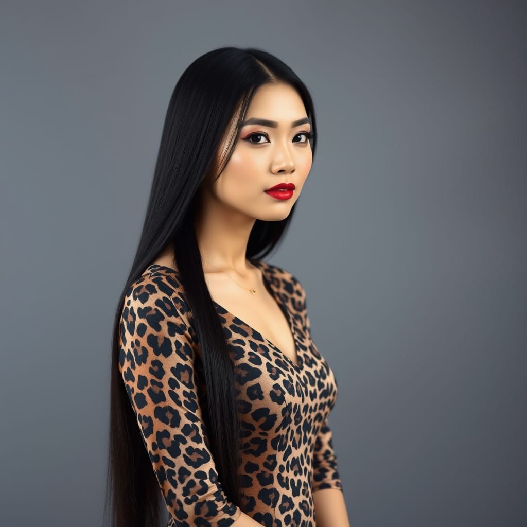 Asian Beauty in Leopard Print Dress