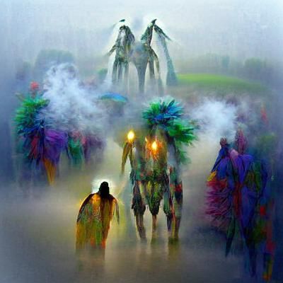 Ethereal Spirit Walkers in Misty Transition