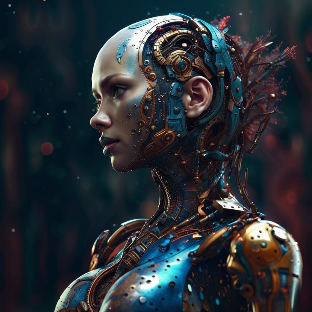 Half Robot Woman: Detailed Matte Painting