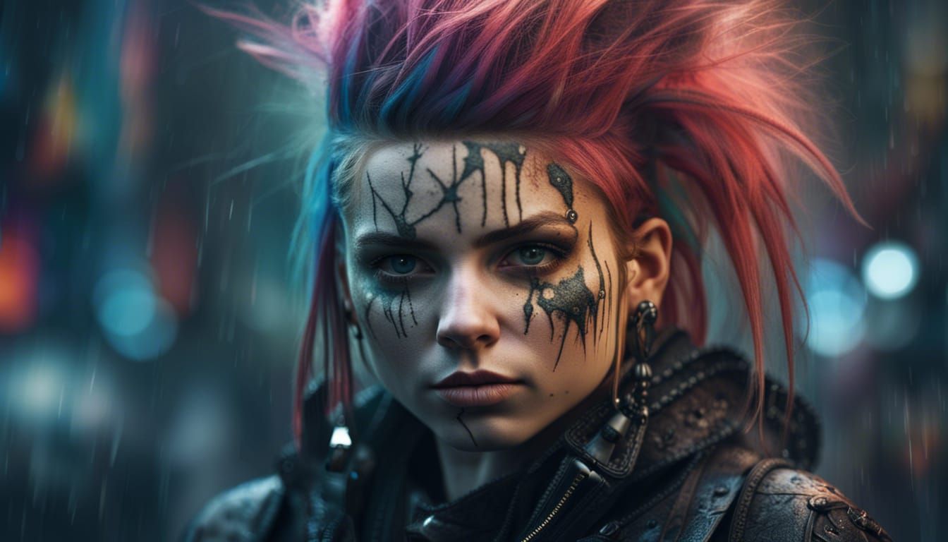 Detailed Portrait of Punk Girl in Grunge Style