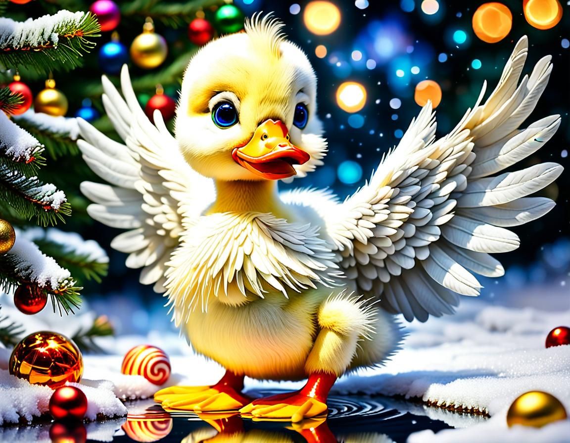Christmas Angel Duckling in Rainforest Fantasy